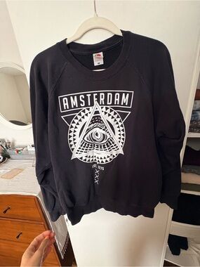 Fruit of the Loom Black Crewneck with White Amsterdam Graphic